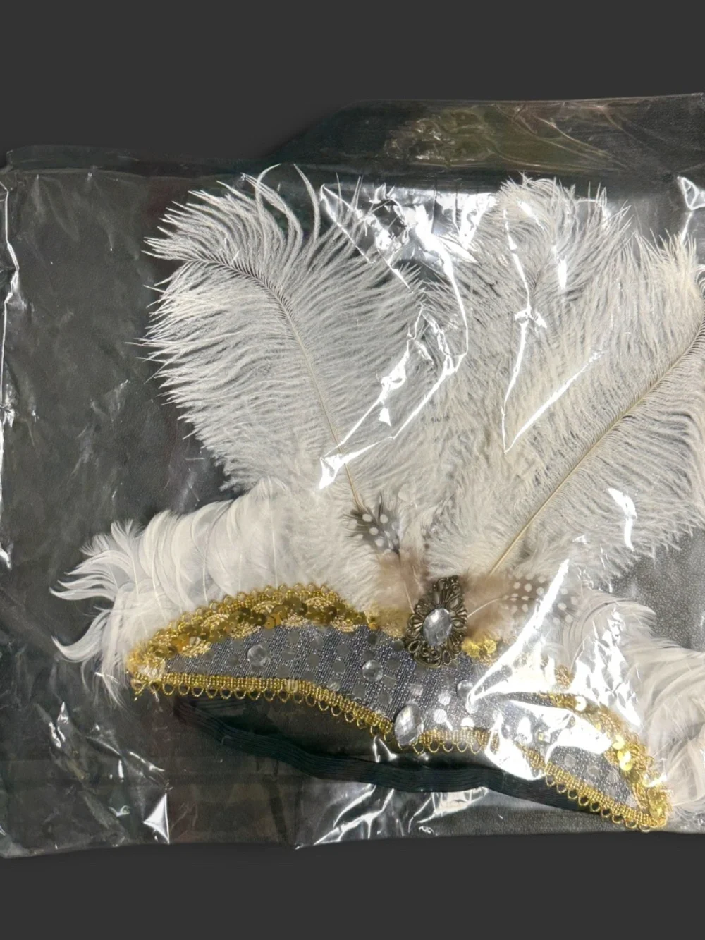 White Feather Carnival Headpiece, Mardi Gras Showgirl Headdress